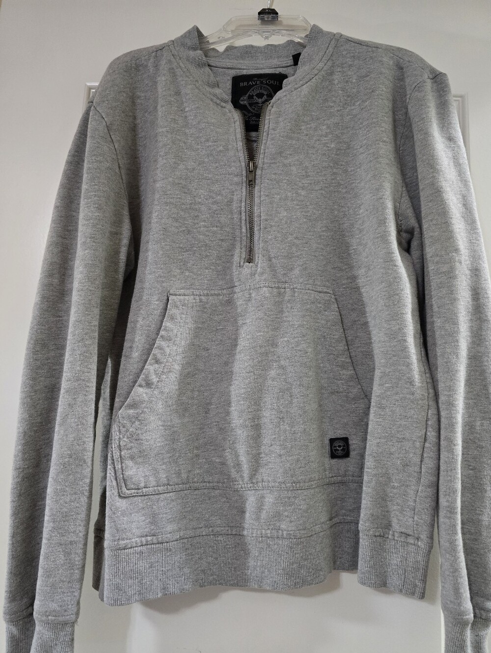 Brave Soul Light Grey Half-Zip Kangaroo Pocket Sweater
